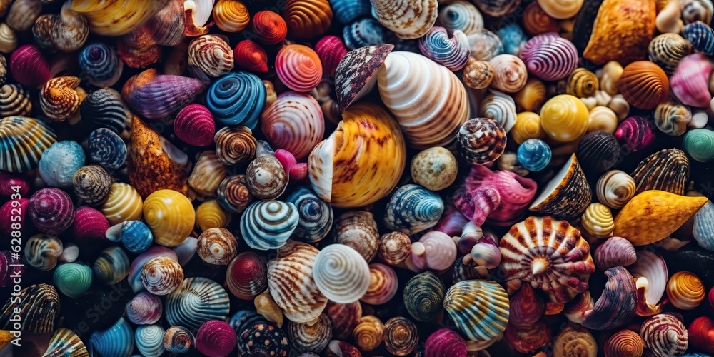 AI Generated. AI Generative. Nautical Marine underwater sea ocean sand vacation shell star background pattern decoration mock up with many items on canvas place AI Generated. AI Generative. Nautical Marine underwater sea ocean sand vacation shell star background pattern decoration mock up with many items on canvas place