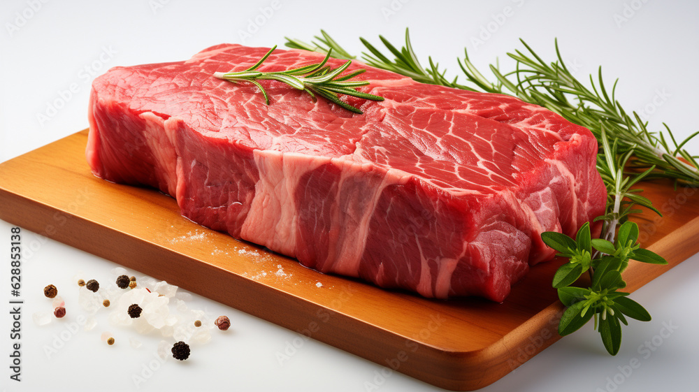 raw beef steak with spices and herbs on wooden background.generative ai raw beef steak with spices and herbs on wooden background.generative ai