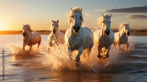 horses running at the river.generative ai © S...