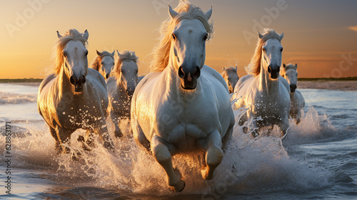 horses running at the river.generative ai