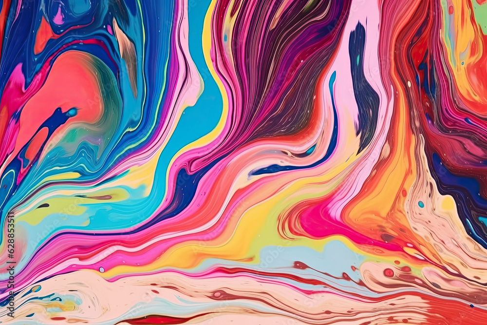 Mixture of colorful acrylic paints. Liquid marble texture. Fluid art. AI-generated image