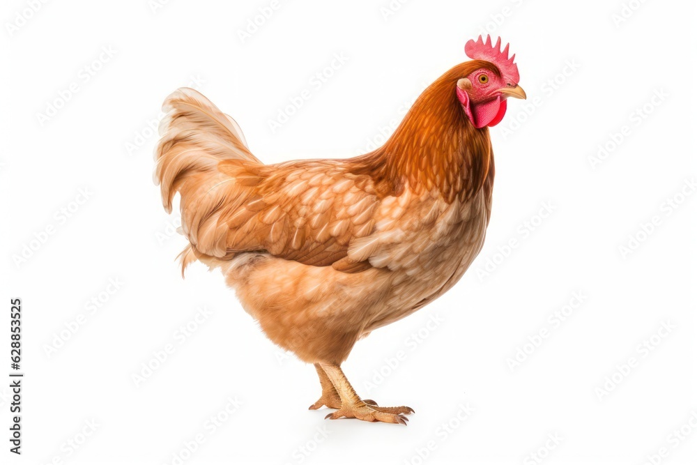 a chicken standing on a white background, created by Generative AI