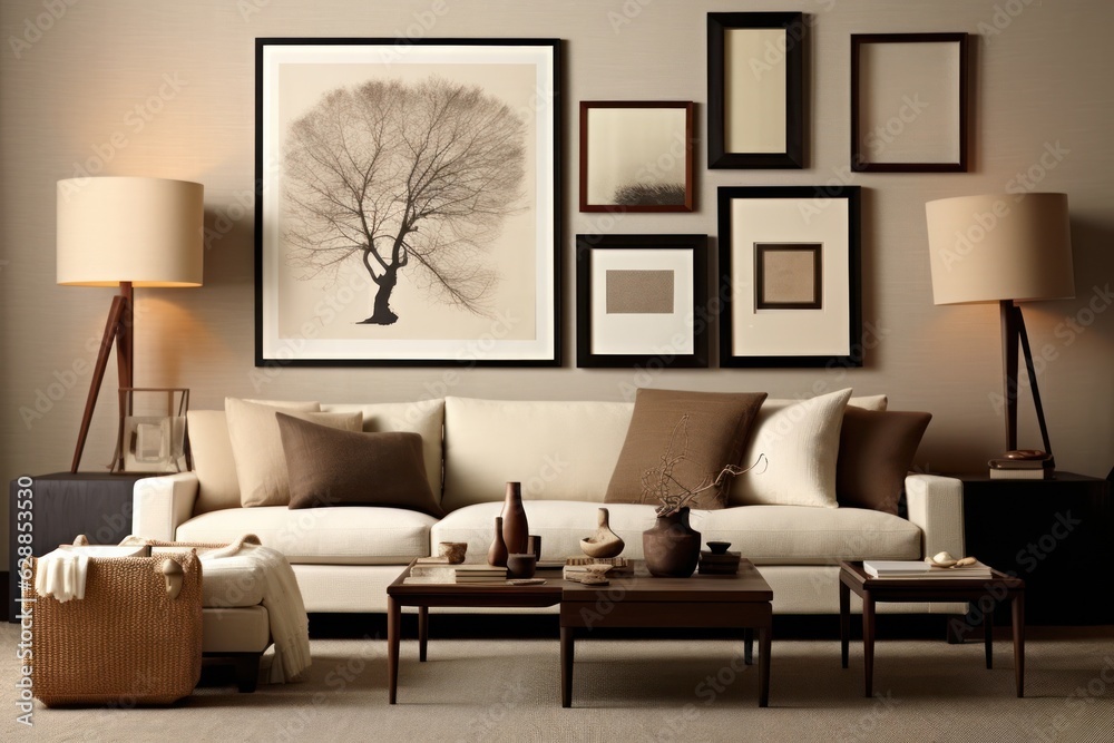 Modern, spacious living room highlighted by elegant upholstery and tasteful decor, captured in vivid details. Modern, spacious living room highlighted by elegant upholstery and tasteful decor, captured in vivid details.