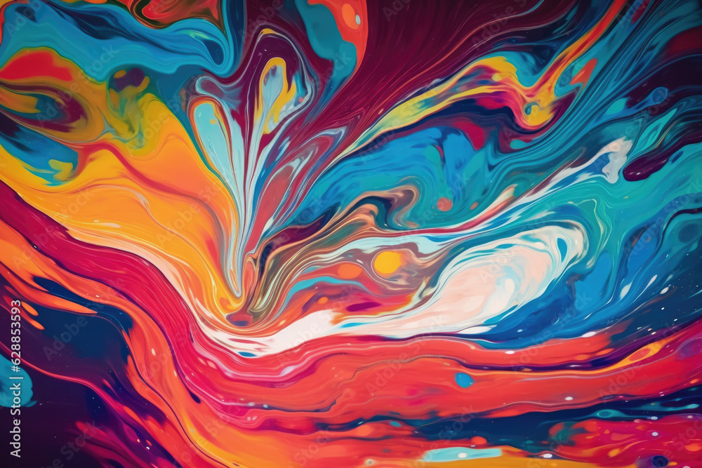 Mixture of colorful acrylic paints. Liquid marble texture. Fluid art. AI-generated image