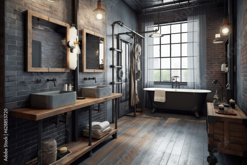 Bathroom in industrial style. Generative AI