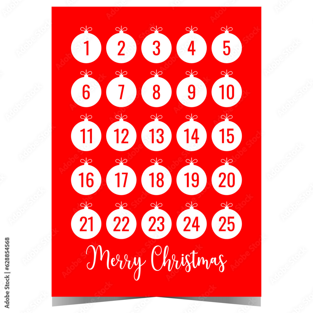Christmas Advent Calendar With Christmas Tree Decoration Balls On Red christmas-advent-calendar-with-christmas-tree-decoration-balls-on-red