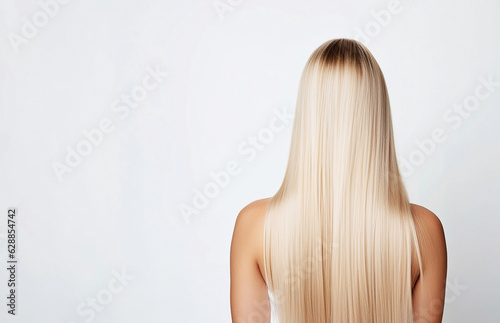 Foto Rearview shot of a young woman with long silky blonde hair