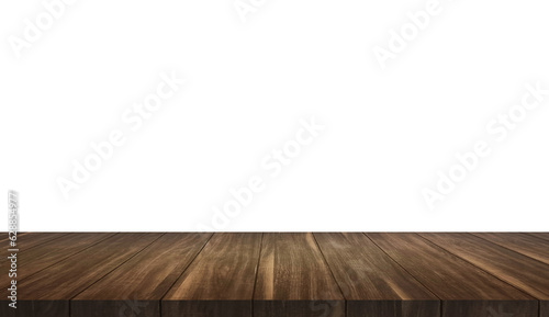 empty wood table at foreground with transparent background for product placement. brown wooden table isolated on background with clipping path.