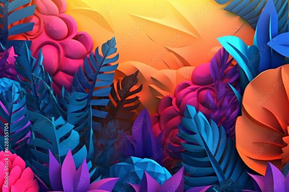 Vibrant Summer Themed 3D Abstract Background - obrazy, fototapety, plakaty 