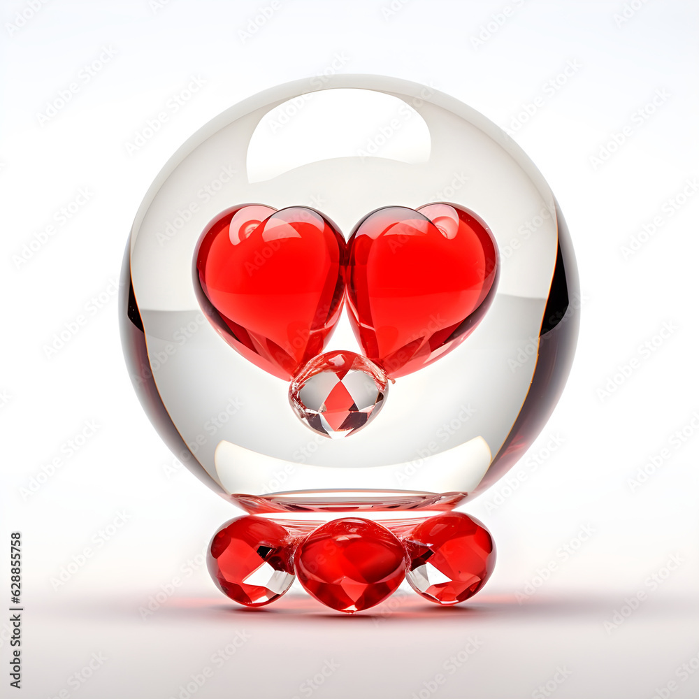 Two hearts in crystal glass sphere