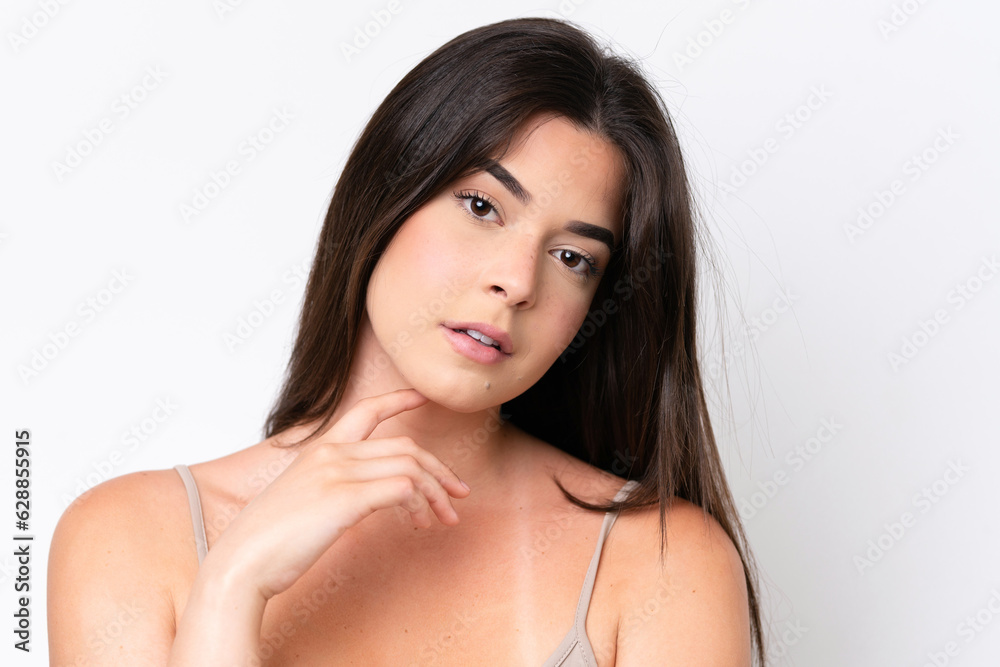 Young Brazilian woman isolated on white background . Portrait