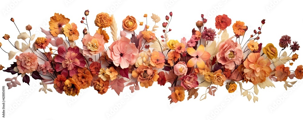 Autumn flower composition on white background