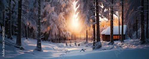 snowy winter in forest cozy style
