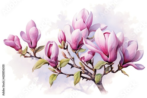 Pink magnolia in a watercolor style on a white background 