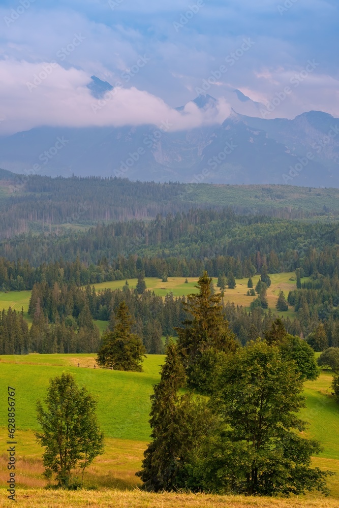 Spring view of the Tatra Mountains in Poland from Spisz and Podhale. Beautiful views from one of the most beautiful places in Małopolska.
