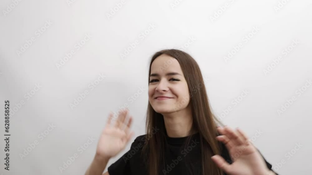 teenager dancing on white background, happy cheerful teen girl Portrait, young woman with long hair teenager dancing on white background, happy cheerful teen girl Portrait, young woman with long hair