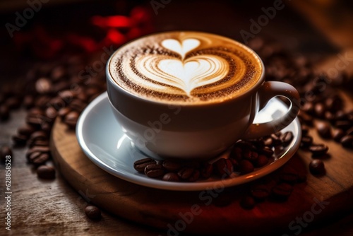 Cup of coffee on a table in a cafe. Hot drink