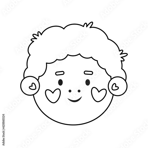 Smiling cute face of children in doodle style isolated on white background. Funny joyful cartoon smiling little kid