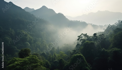 Mountains under mist in the morning Amazing nature scenery form Kerala God s own Country Tourism and travel concept image  Fresh and relax type nature image  generative ai
