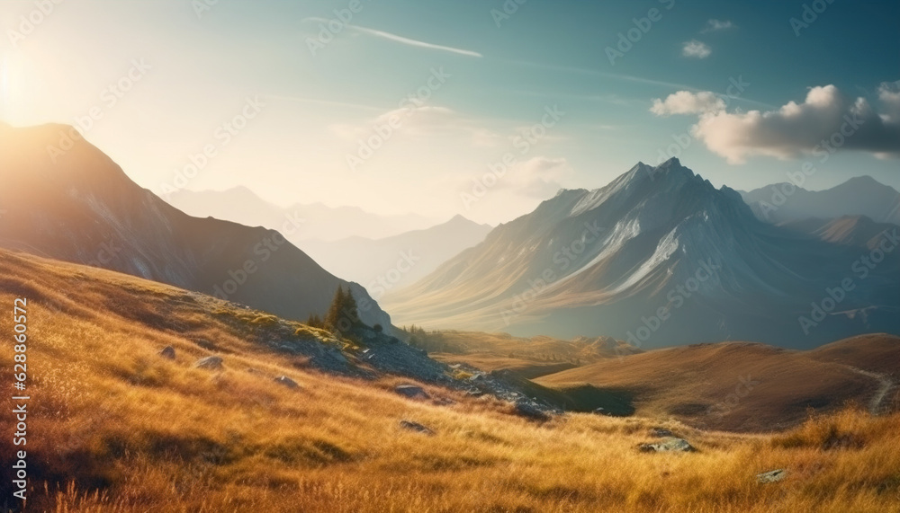 High mountain in morning time. Beautiful natural landscape, generative ai