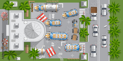 Bus station. View from above. Vector illustration.