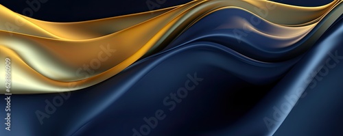Abstract Material with 3D Wave Bright Gold and Navy