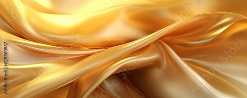 Abstract Background with 3D Wave Bright Gold satin silk fabric. Generative AI