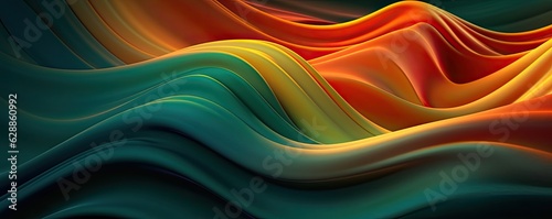 Abstract Background with 3D Wave Bright orange and dark fabric.. Generative AI