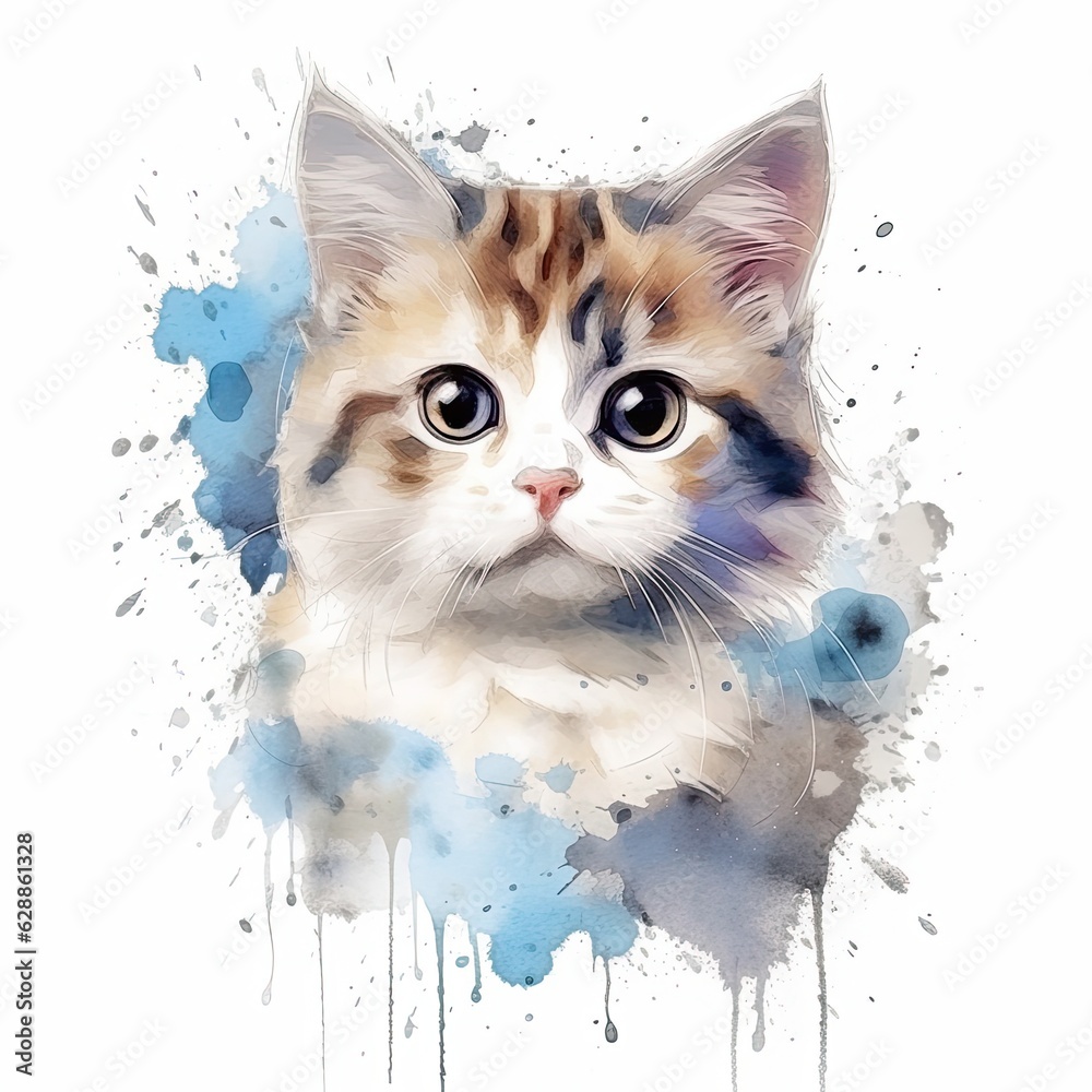 Fototapeta premium Cute young cat on white background. Generative AI