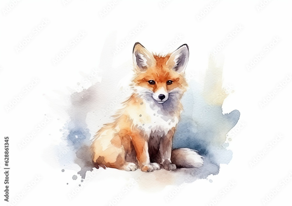 Fototapeta premium Cute young fox on a white background. Generative AI
