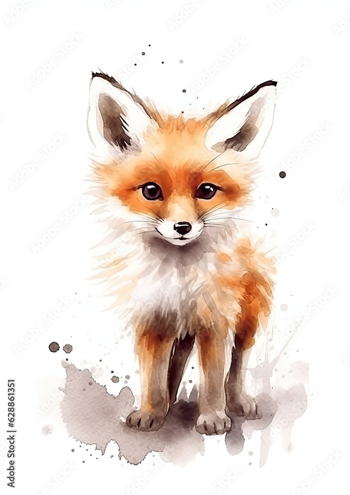 Cute young fox on a white background. Generative AI Cute young fox on a white background. Generative AI