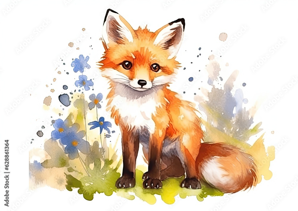 Cute young fox on a white background. Generative AI Cute young fox on a white background. Generative AI
