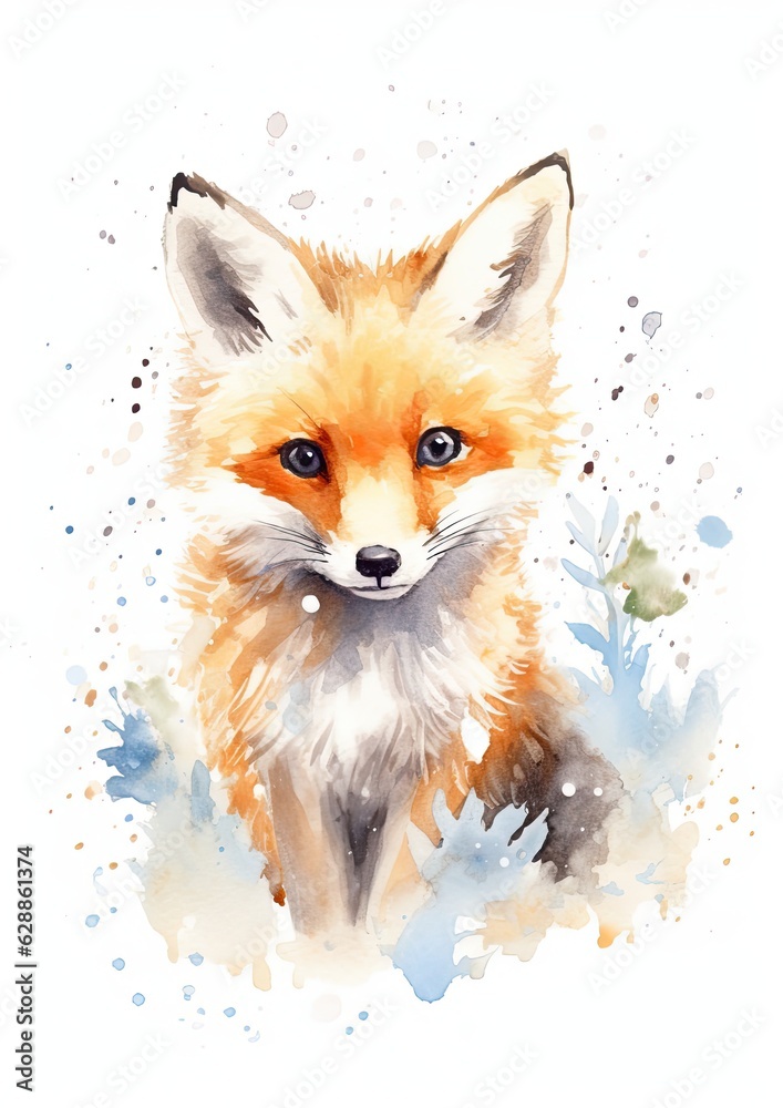 Cute young fox on a white background. Generative AI Cute young fox on a white background. Generative AI