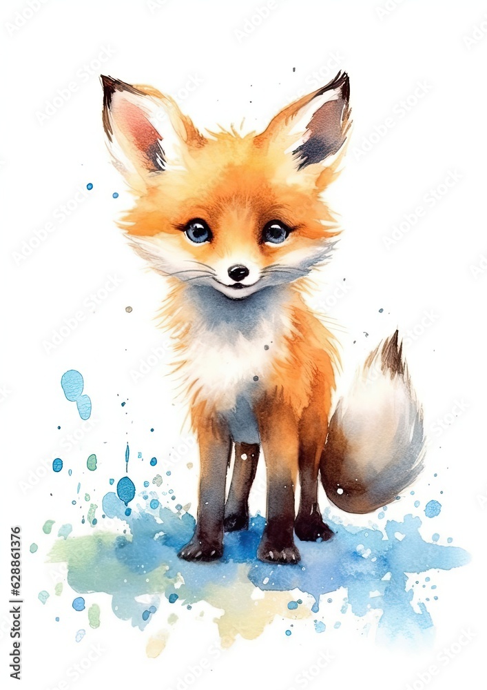 Obraz premium Cute young fox on a white background. Generative AI