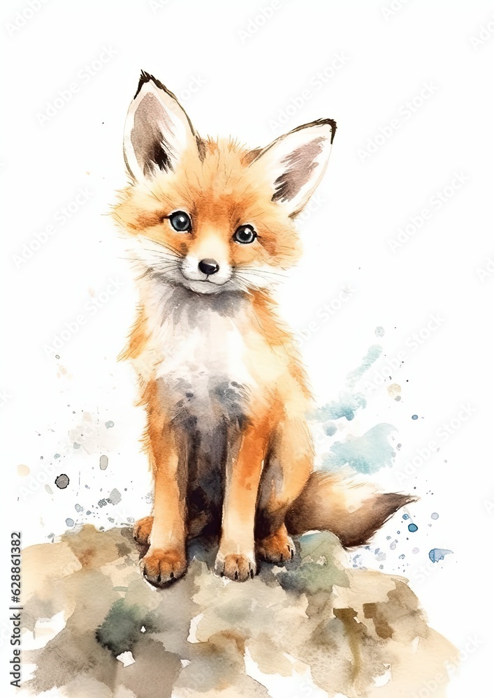 Cute young fox on a white background. Generative AI Cute young fox on a white background. Generative AI