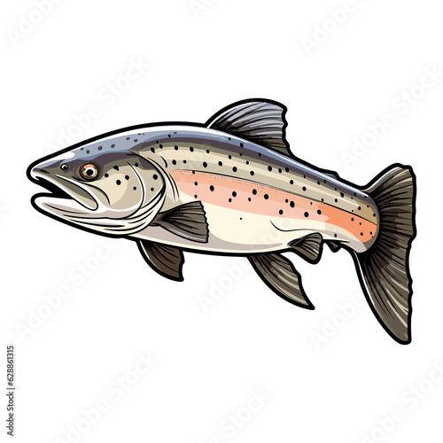 Trout fish illustration, Jumping fish, freshwater sportfishing