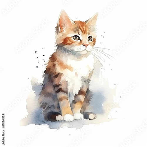 Cute young cat on white background. Generative AI