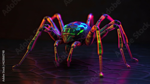 Colorful abstract Cyberpop animal spider  painting geometric style. Isolated black background Generative AI photo