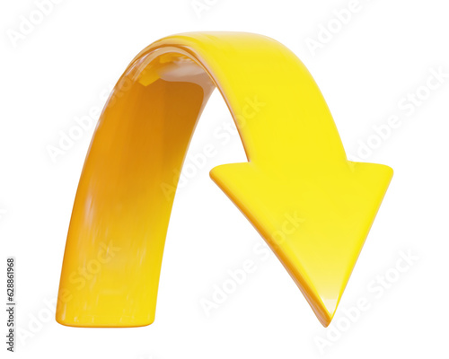 3D yellow arrow in plastic cartoon style on isolated background. Infographic or business concept. Stock vector illustration.