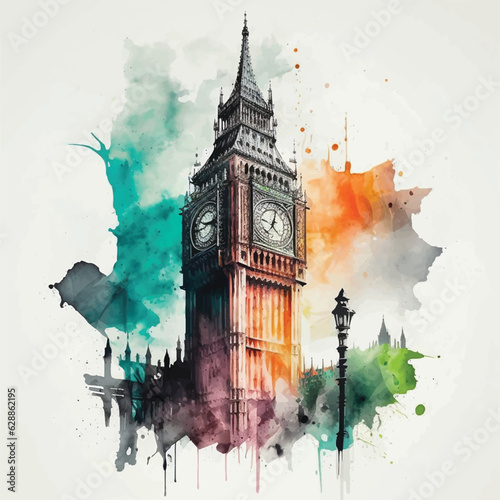Big ben watercolor paint