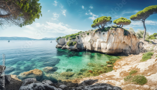 Bright spring view of the Cameo Island. Picturesque morning scene on the Port Sostis, Zakinthos island, Greece, Europe. Beauty of nature concept background. generative ai © Vishwajeet