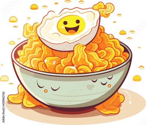 cartoon ramen with egg smile vector illustration