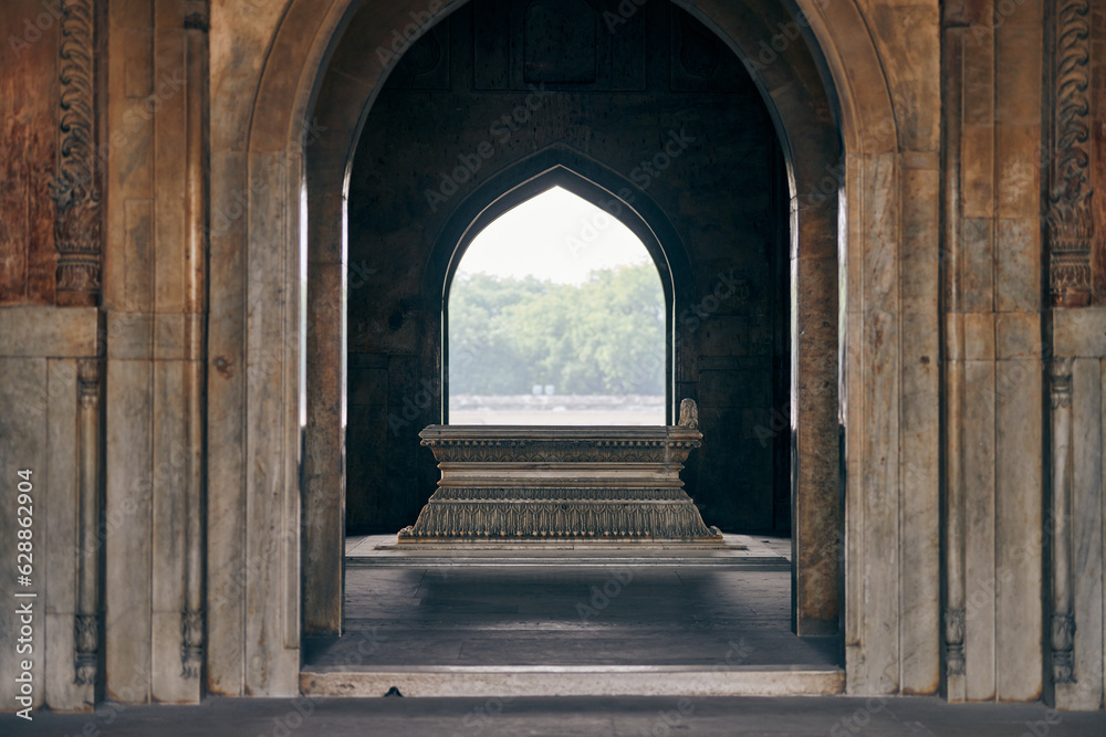 Tomb of Safdar Jang mausoleum in New Delhi, India, ancient indian marble grave of Nawab Safdarjung, mystical mysterious atmosphere of indian architecture tomb of prime minister of Mughal Empire