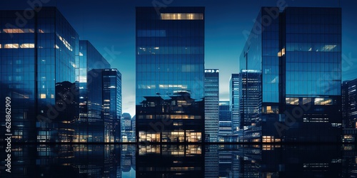 Glass building, corporate building at night - business concept.