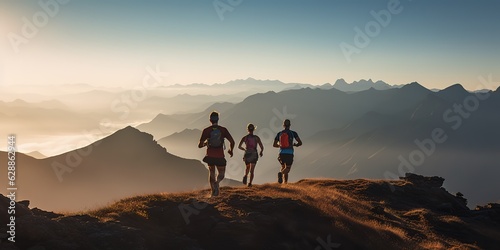Group of runners running on top of a mountain range © Zaleman