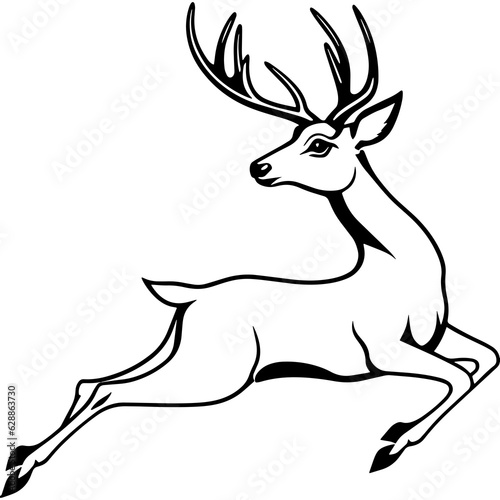 Monochrome deer with majestic antlers, evoking a trophy-like presence; elegant and captivating design in classic style