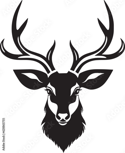 Monochrome deer head with elegant antlers, resembling a prized trophy; captivating design in a classic style