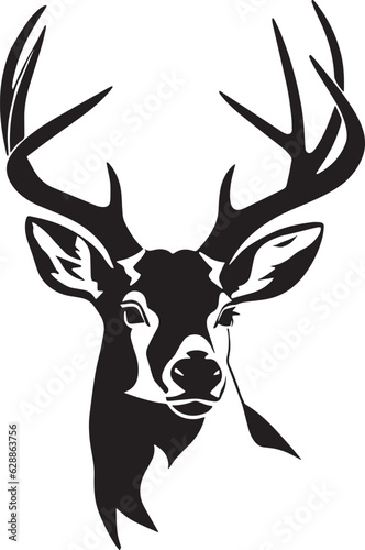 Monochrome deer head with elegant antlers  resembling a prized trophy  captivating design in a classic style