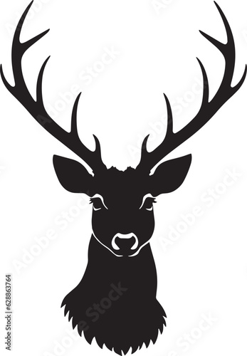 Monochrome deer head with elegant antlers, resembling a prized trophy; captivating design in a classic style