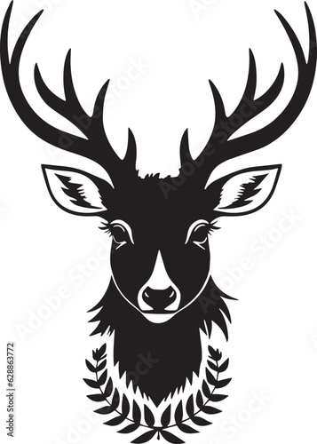 Monochrome deer head with elegant antlers, resembling a prized trophy; captivating design in a classic style
